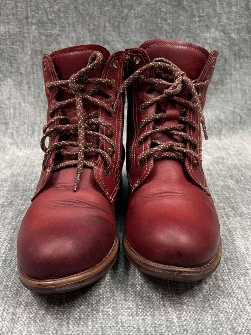 Taos Cutie Ankle Boots Size 9-9.5 Deep Red Leather Lace Up Zip
